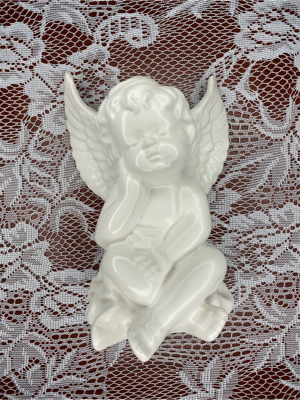 White Ceramic Cherub Figurine